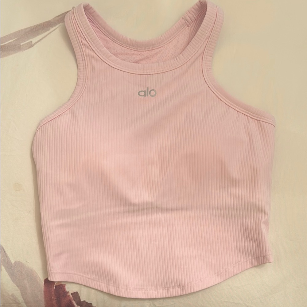 ALO Yoga Pink Ribbed Crop Tank Top